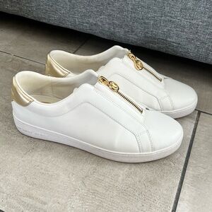 Michael Kors White and Gold zipper Sneakers